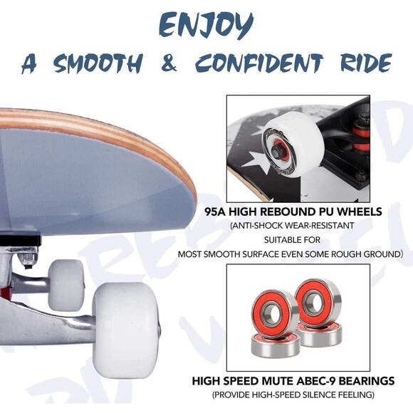 METROLLER Skateboards for Beginners,31 x 8 Complete Standard Skate Boards - Picture 4 of 4